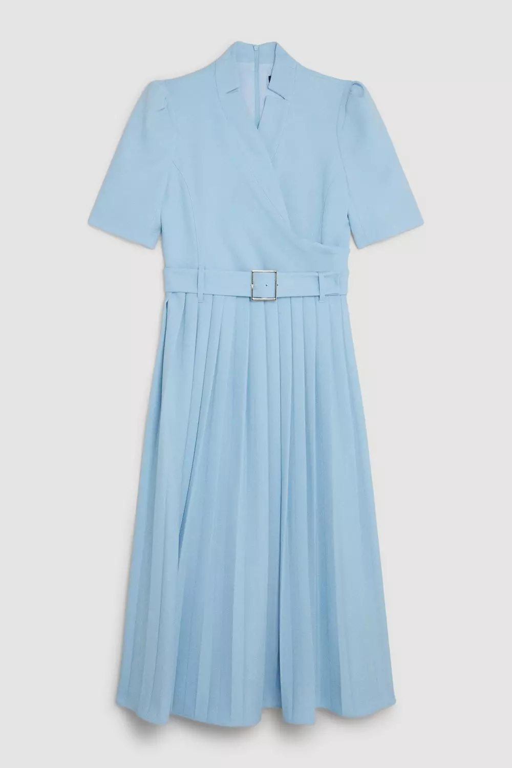 Structured Crepe Notch Neck Wrap Belted Forever Midi Dress